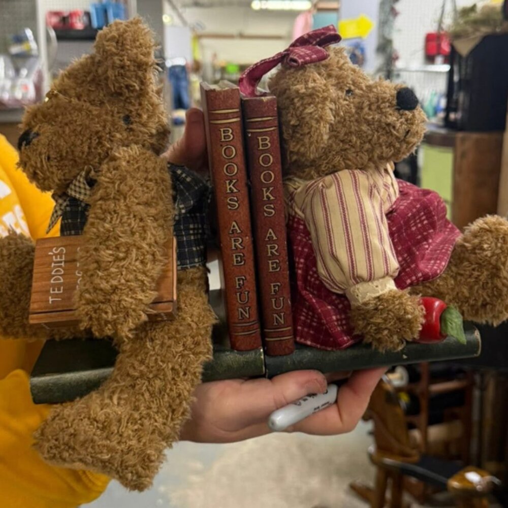 Vintage plush teddy bear bookends